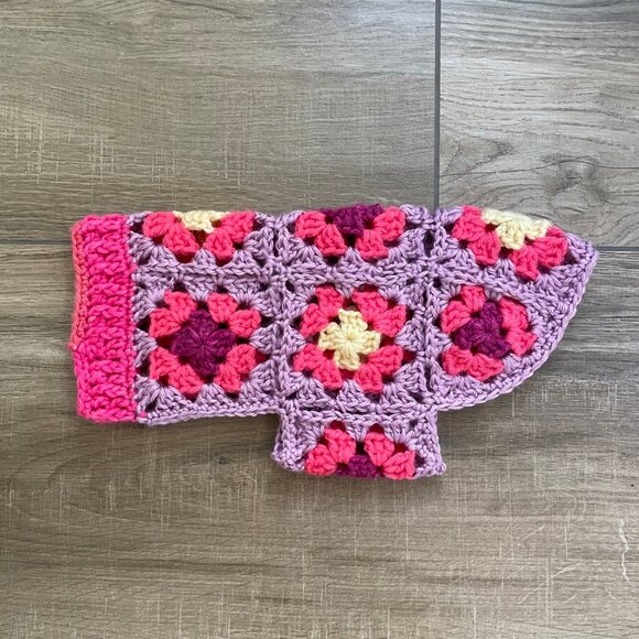 Dog Sweater Extra Small Pink Purple Yellow Crochet Handmade Chihuahua, Yorki - Picture 3 of 10